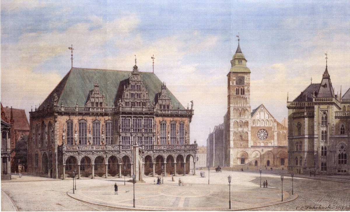 Рис. 18. Бременская ратуша, Карл Людвиг Фарбах, акварель, 1879 г.